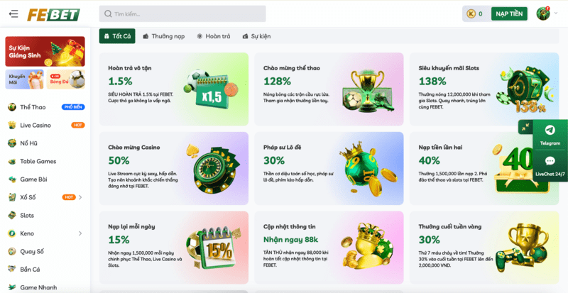 Nhà cái FEBET có đa dạng chương trình khuyến mãi