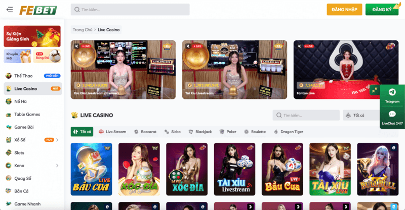 Sảnh Live Casino FEBET hấp dẫn